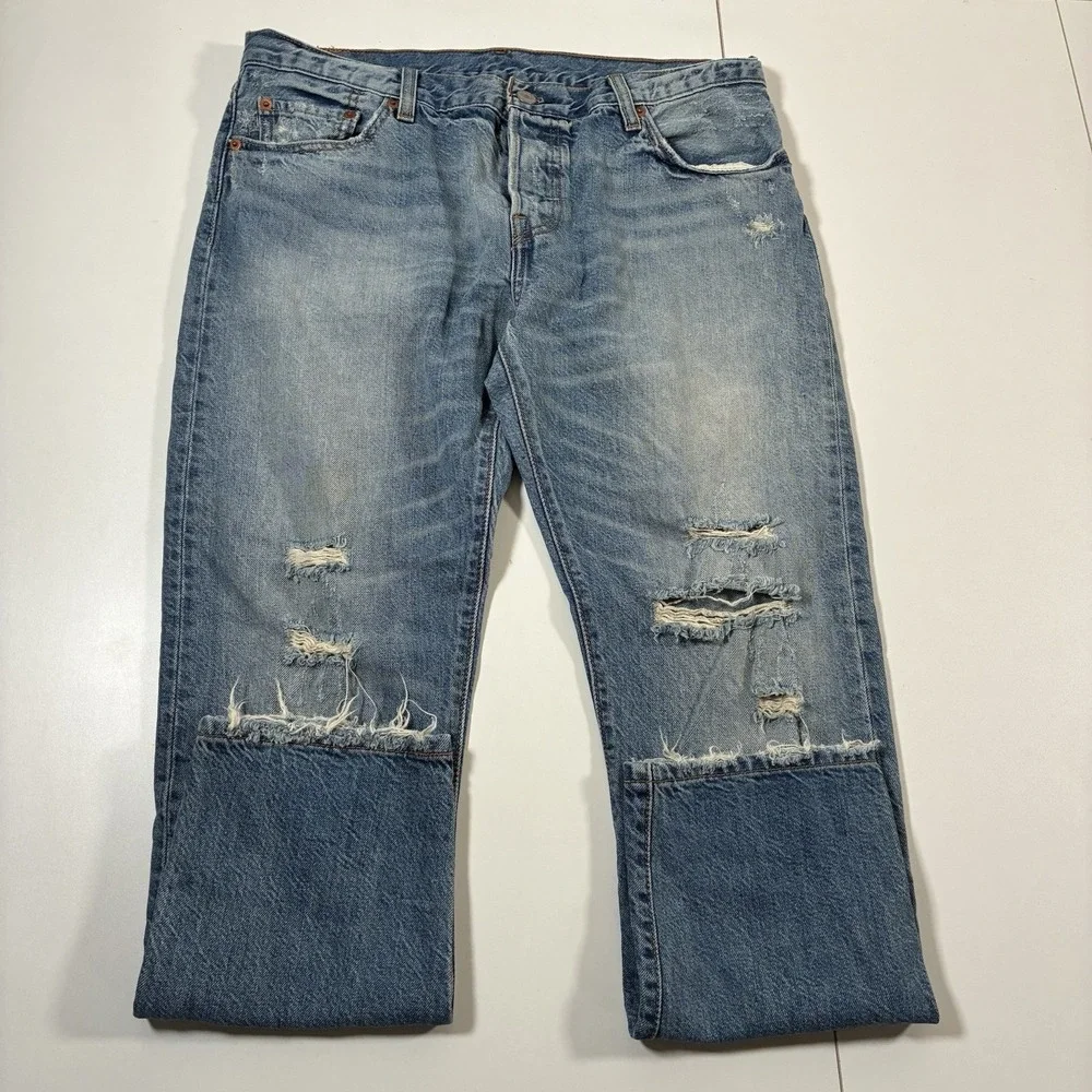 Levi's 501 CT Jeans 33x27 Blue Distressed Denim Button Fly Faded (Tag 29x32)